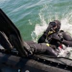 scuba diver backwards diving