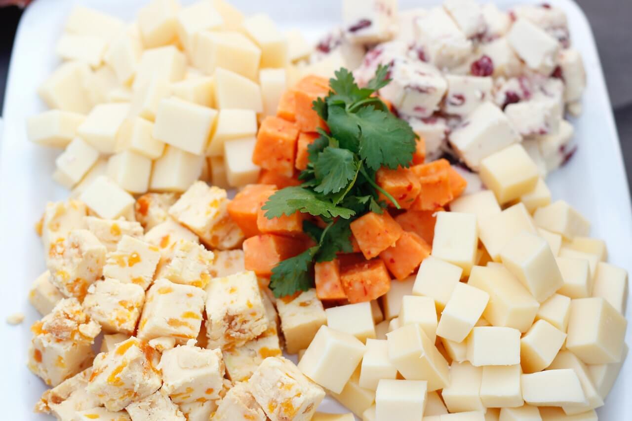 platter of various cheeses