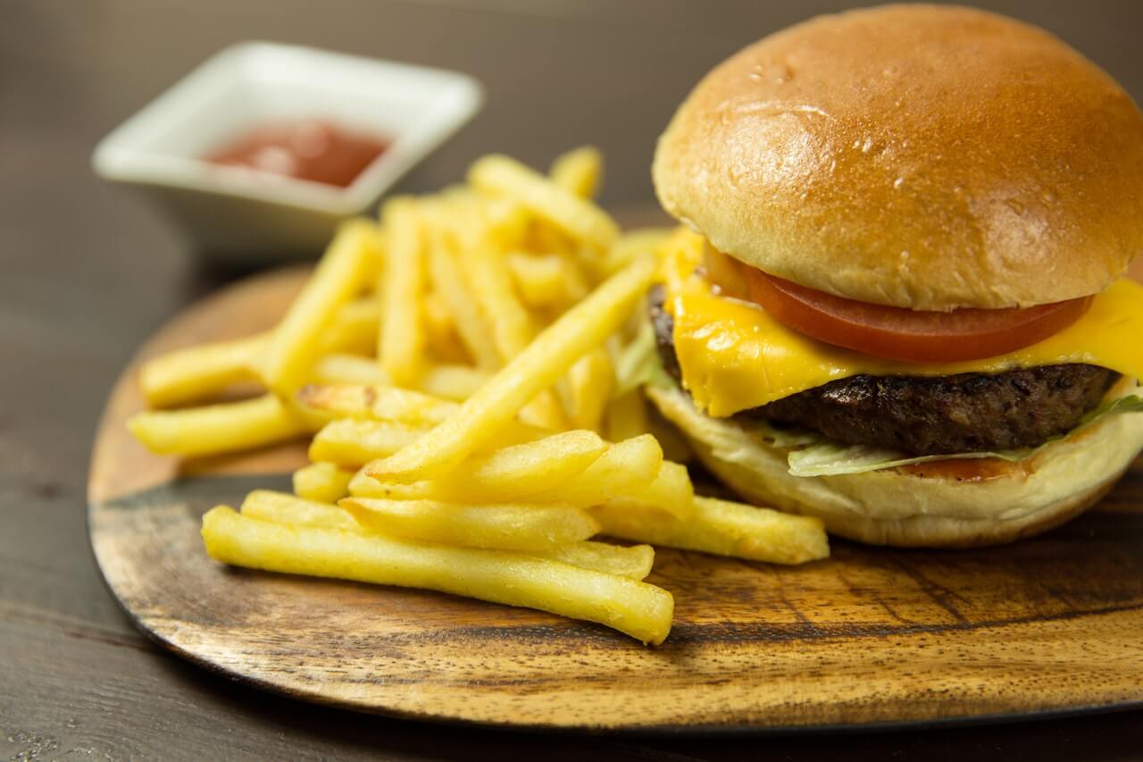 unappetizing fries and burger